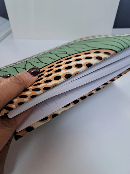 GREEN - A5 soft touch padded notebook with African print