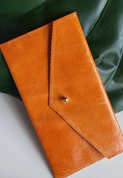 Orange - 100% handmade Mini leather coin money purse