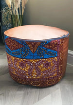 Dazzle - Handmade leather and African print footstool storage pouffe