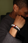 GEMSTONE BRACELETS - Black Lava bead with Red Jasper, Crackle Quartz with White Opaque Jade Natural Red Jasper Gemstone