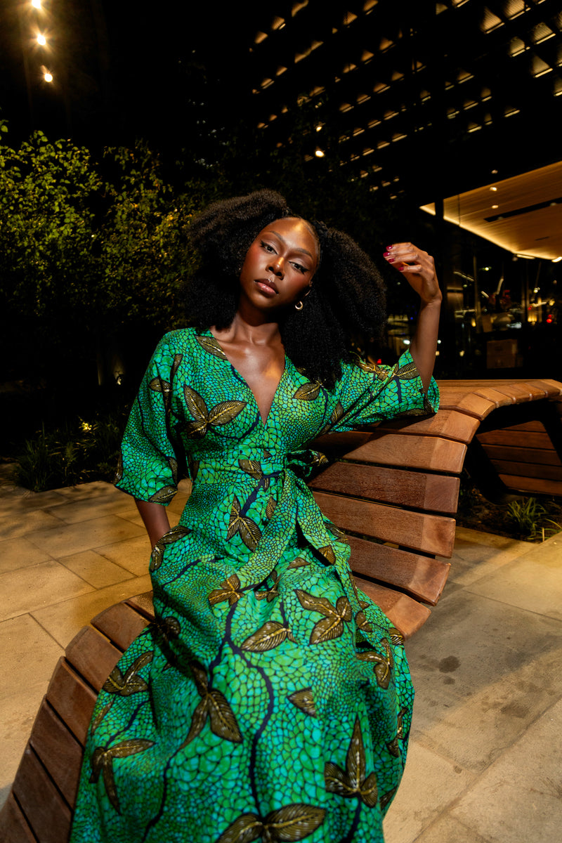 Green May Bloom - Ankara Maxi Dress