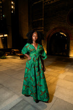 Green May Bloom - Ankara Maxi Dress