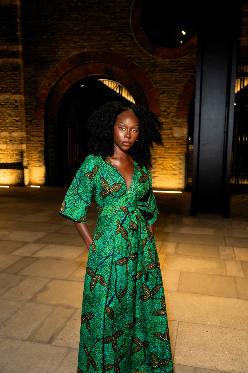 Green May Bloom - Ankara Maxi Dress