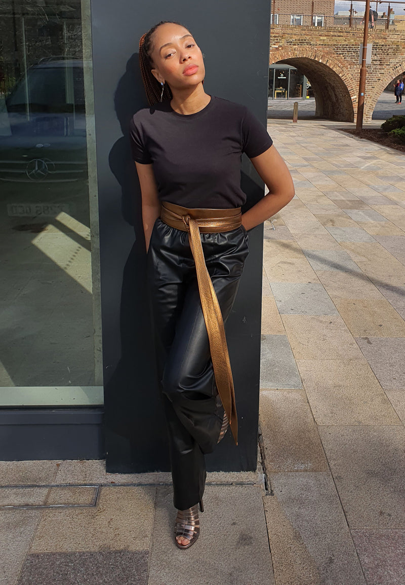 Bronze Metallic Leather Obi belt