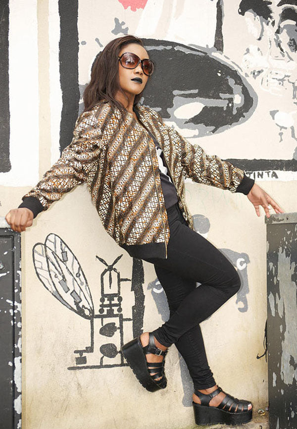 Brown - African print Bomber Jacket