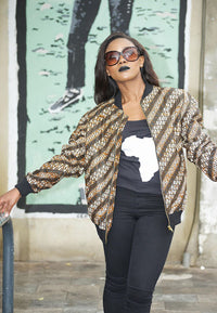 Brown - African print Bomber Jacket