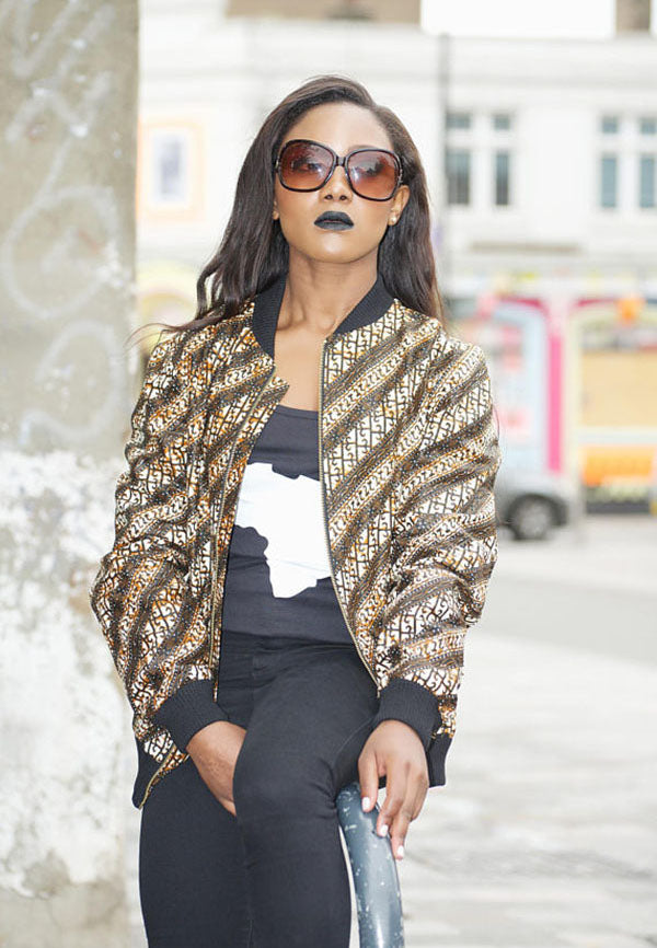 Brown - African print Bomber Jacket