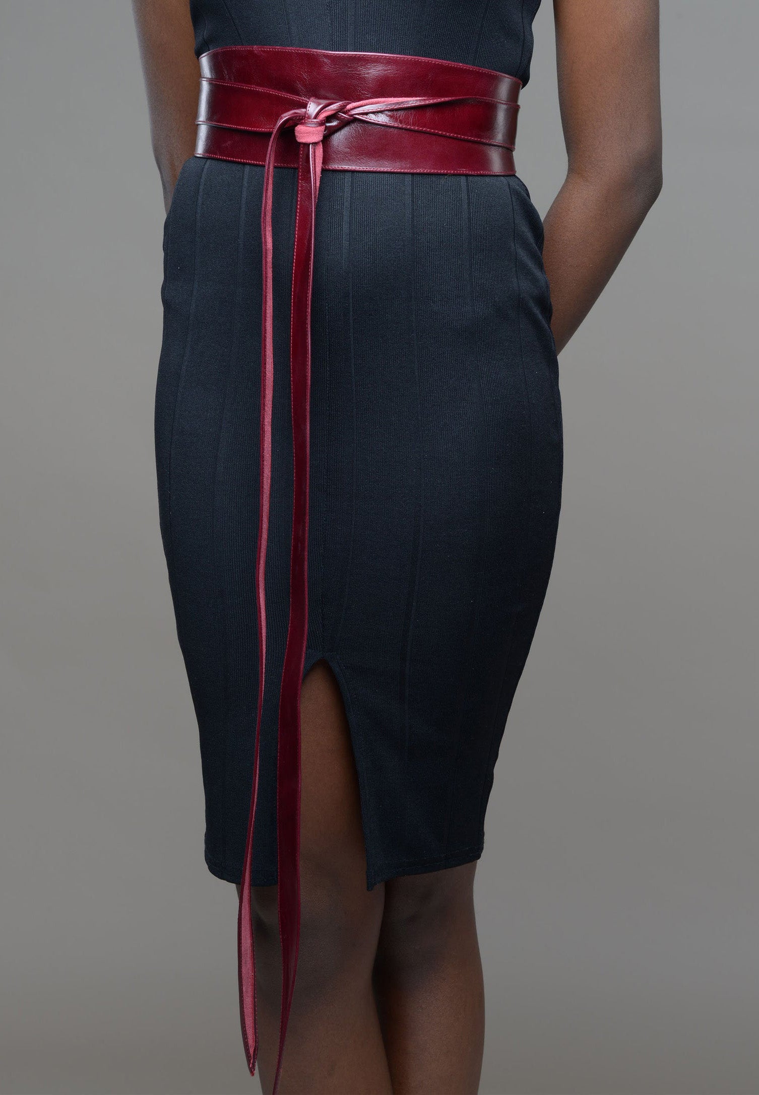 Burgundy Leather Obi belt