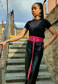 Pink Leather Obi belt