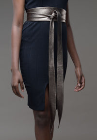 Pewter Leather Obi belt