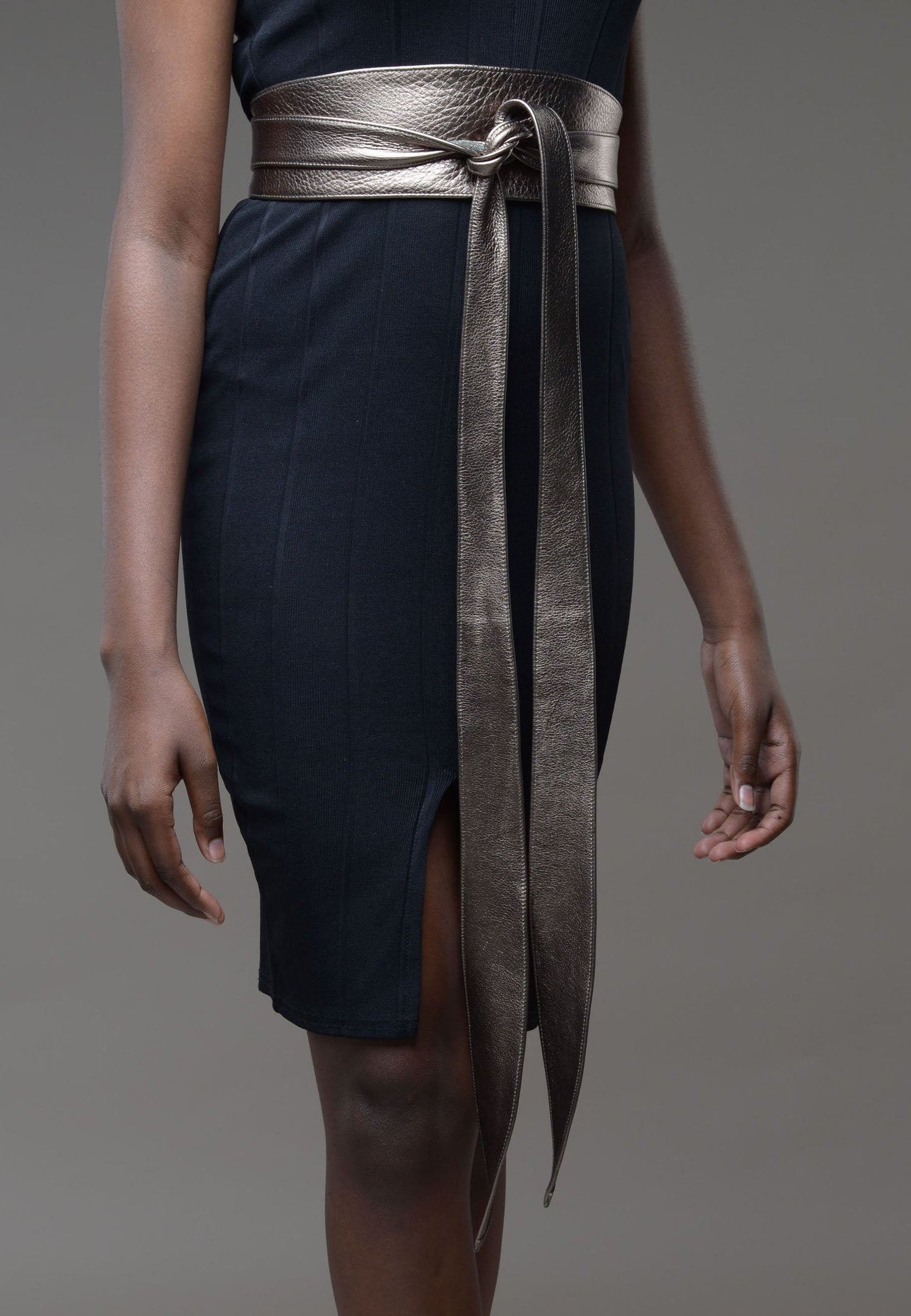 Pewter Leather Obi belt