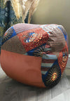 Earth - Handmade leather and African print footstool storage pouffe