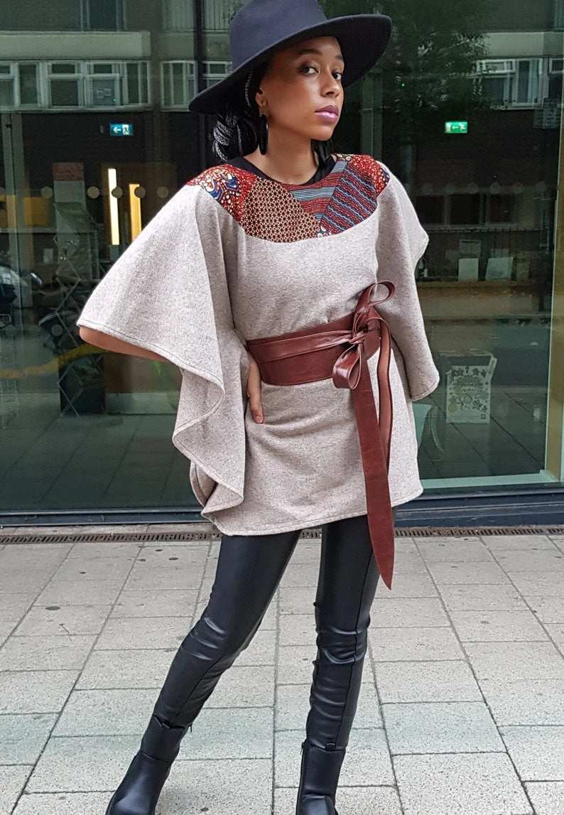 Eve wool poncho cape top - kimono African print cape