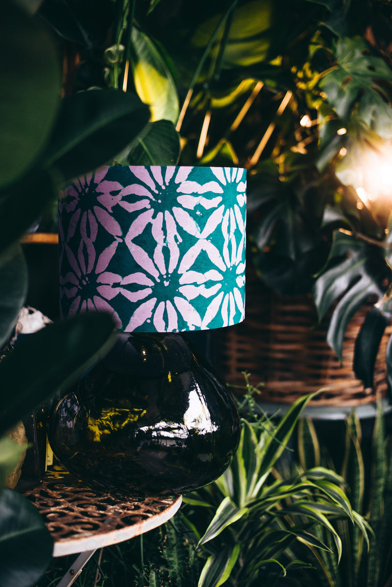 Pendant lampshade, home decor ideas, handmade drum lampshade, ceiling or lampbase handmade batik lampshade - all sizes - Pink and Green