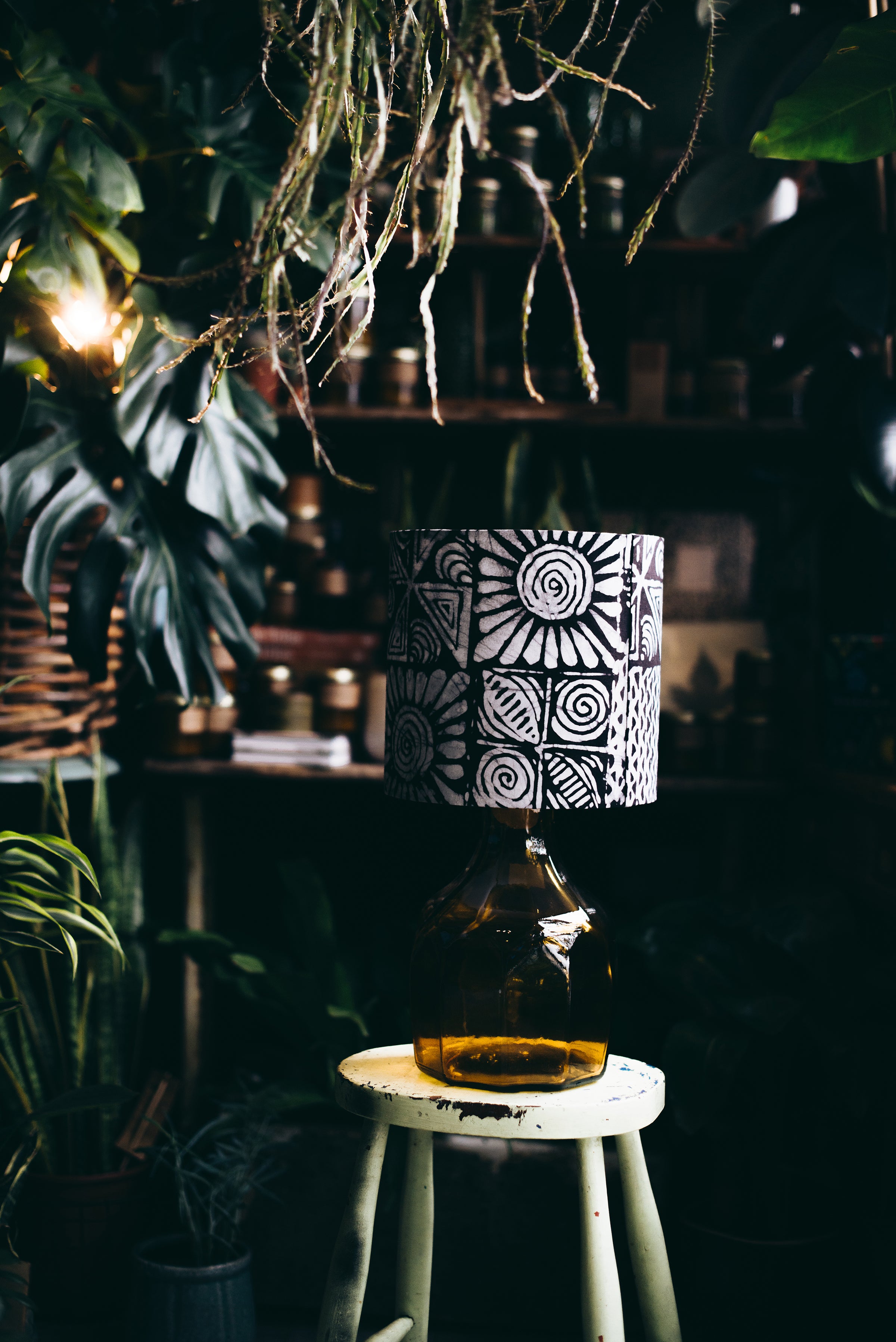 African Motif Black and White - Handmade pendent drum lampshades