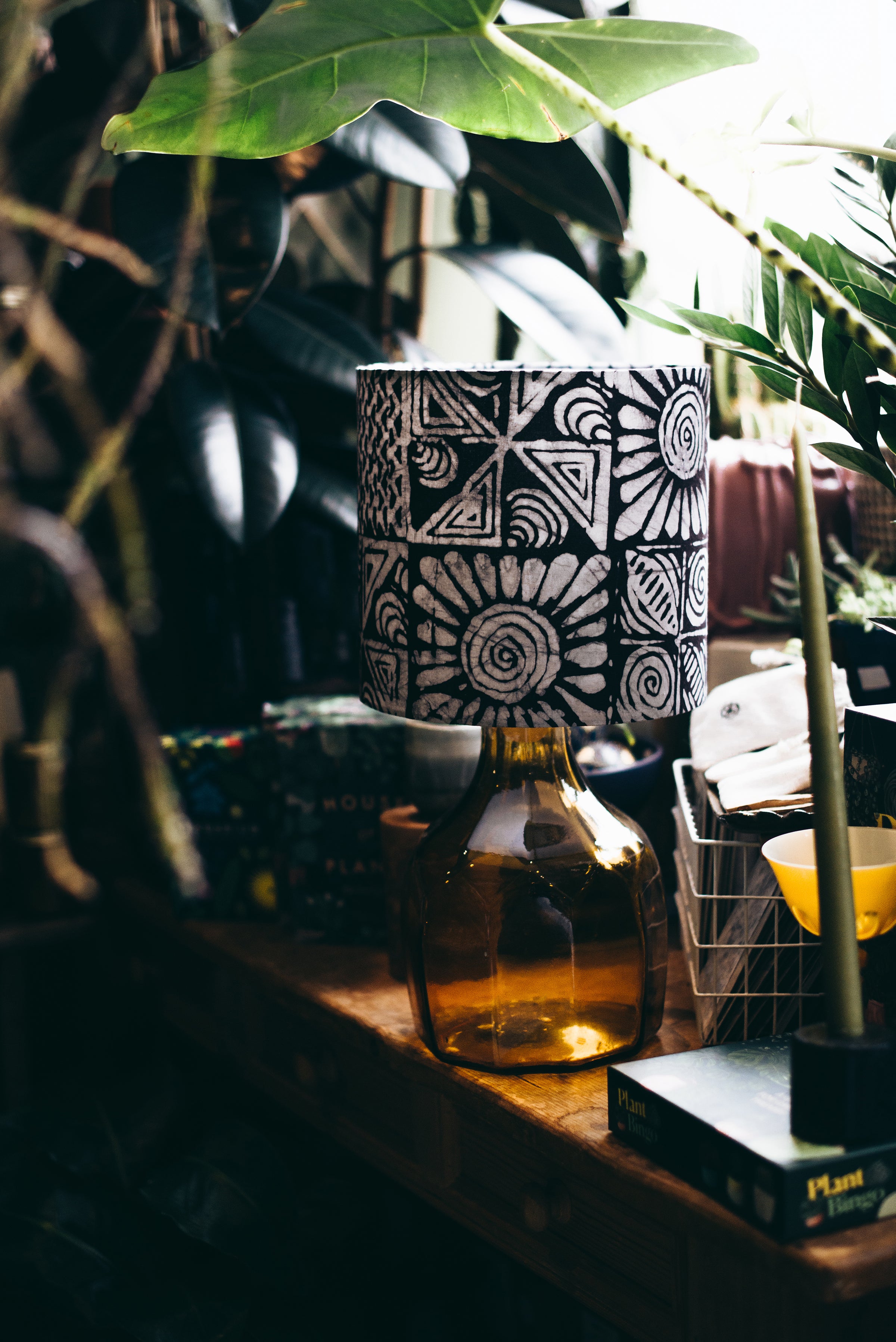 African Motif Black and White - Handmade pendent drum lampshades