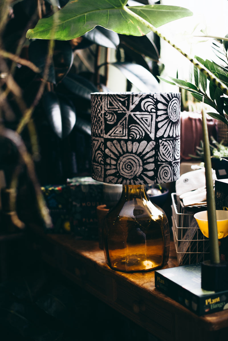 African Motif Black and White - Handmade pendent drum lampshades