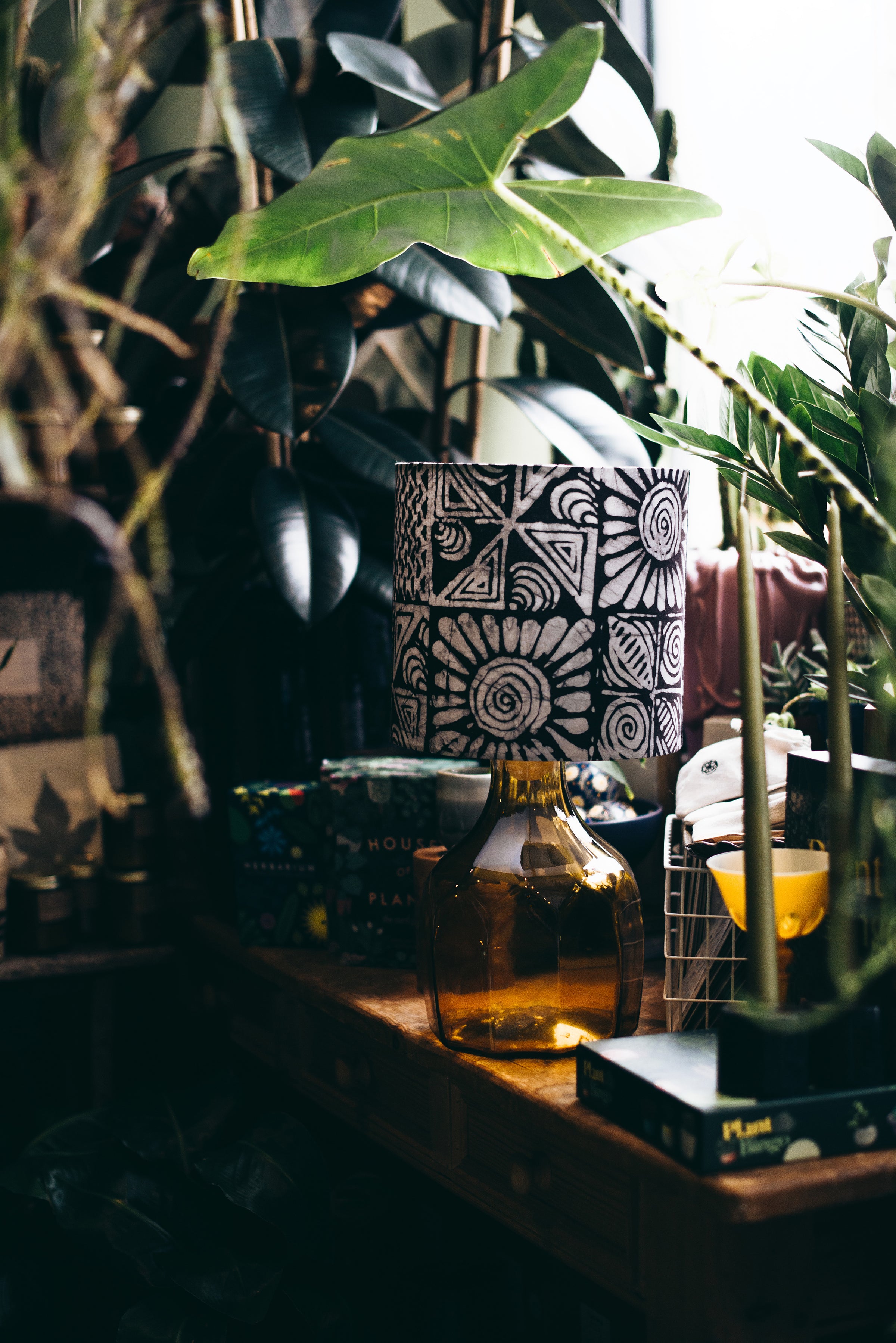 African Motif Black and White - Handmade pendent drum lampshades