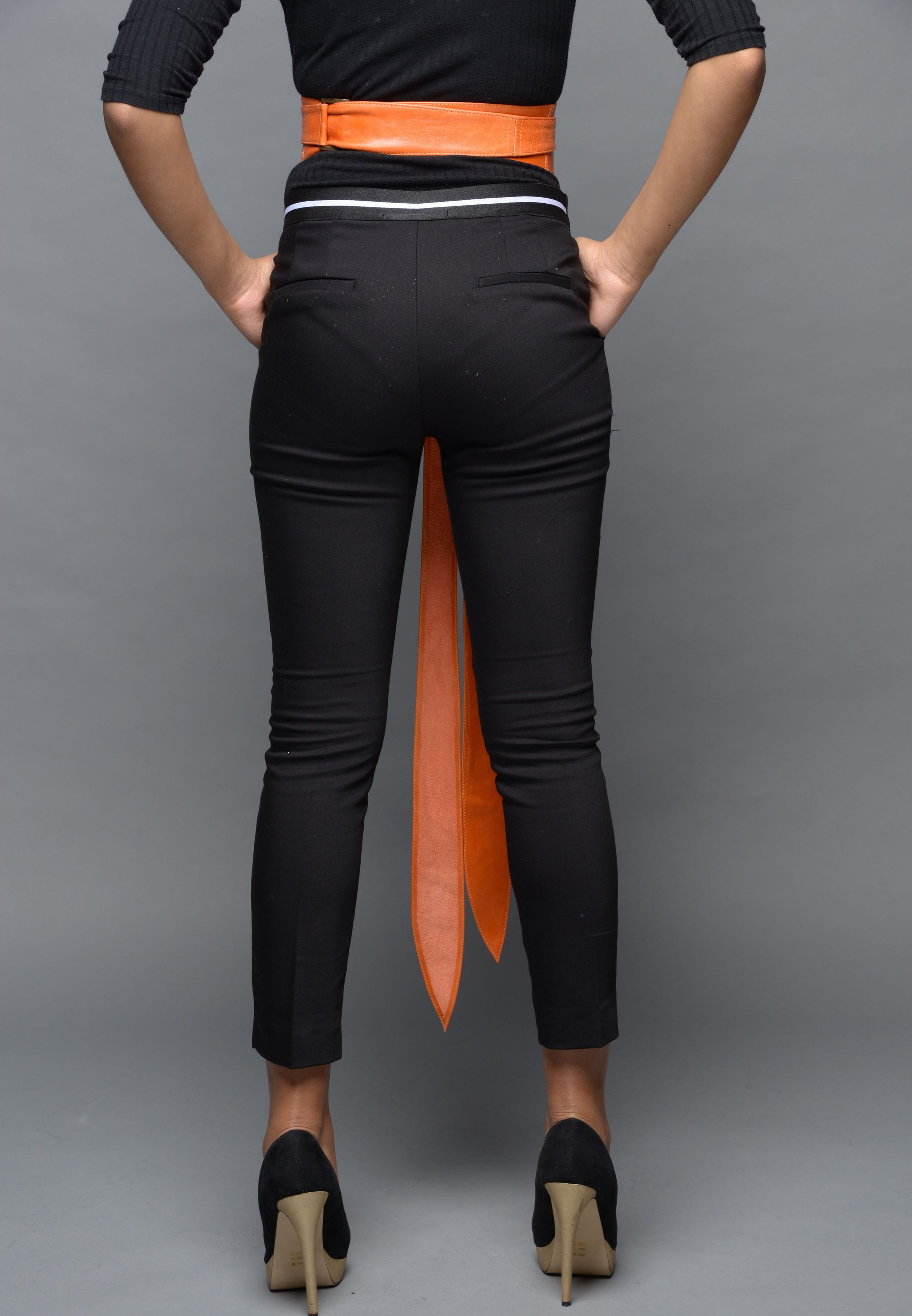 Orange Leather Obi belt