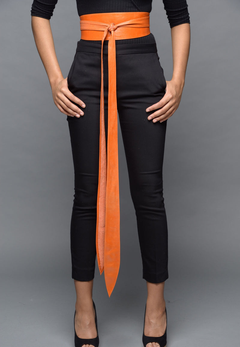 Orange Leather Obi belt