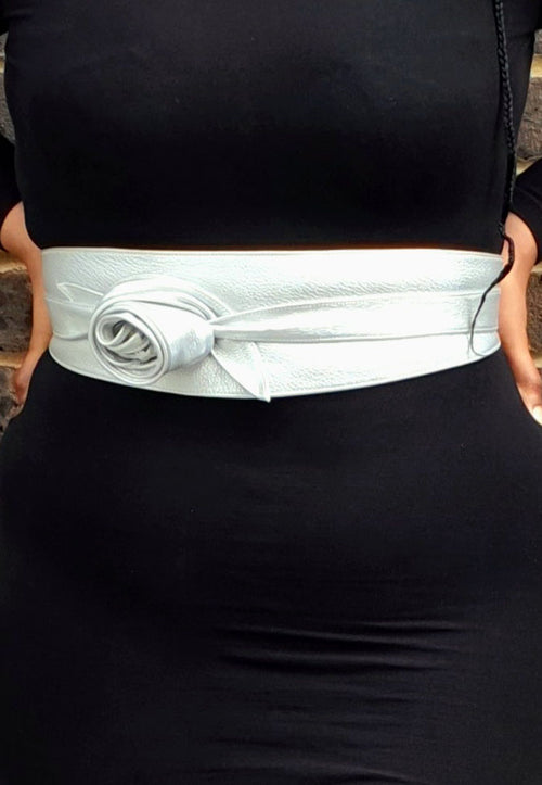 Silver Leather Obi belt