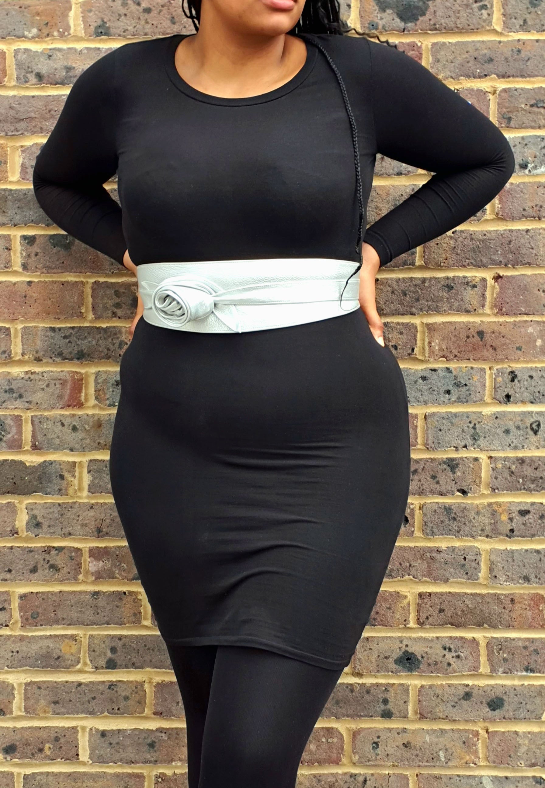 Silver Leather Obi belt