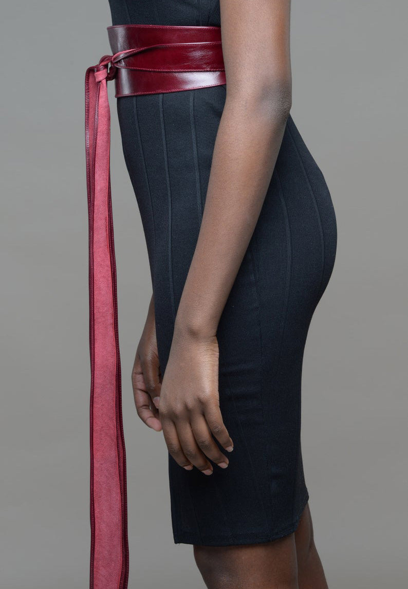 Burgundy Leather Obi belt