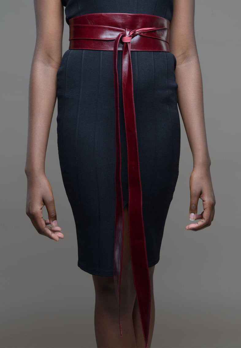 Burgundy Leather Obi belt