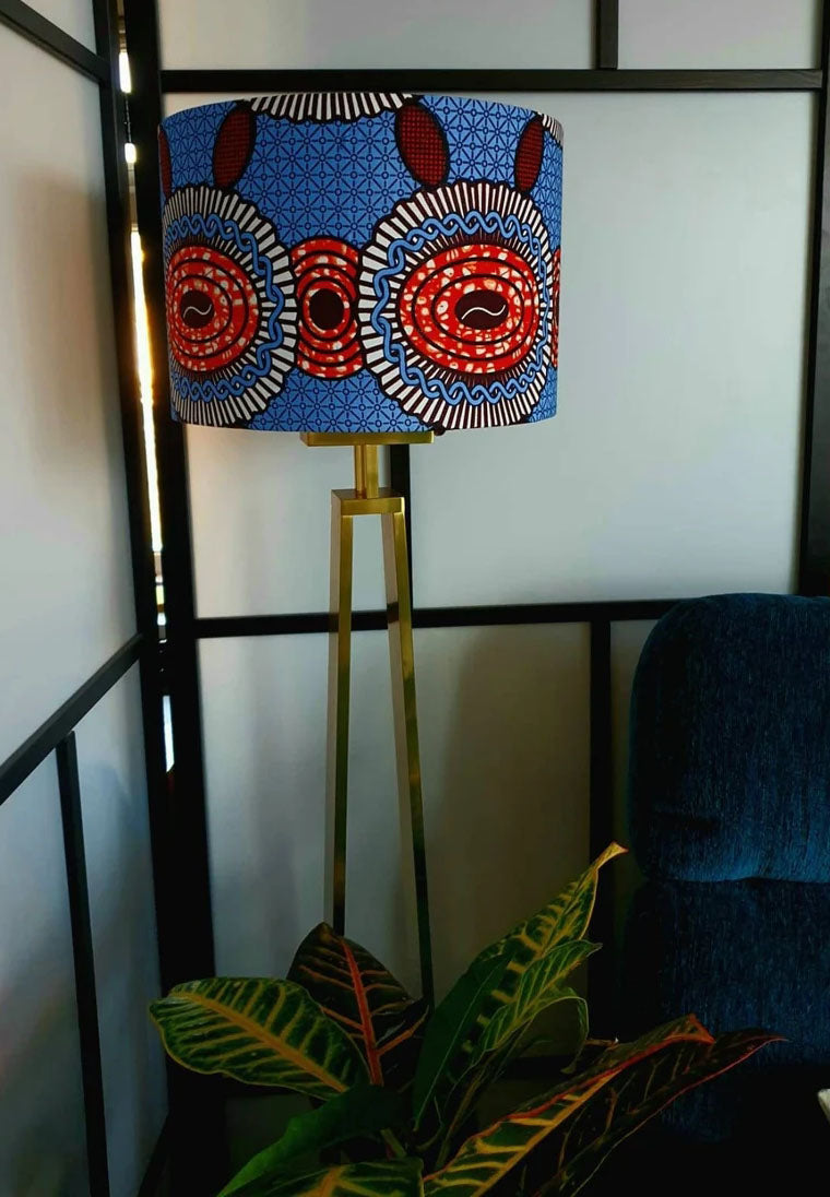 Blue and orange - Handmade pendent drum lampshades
