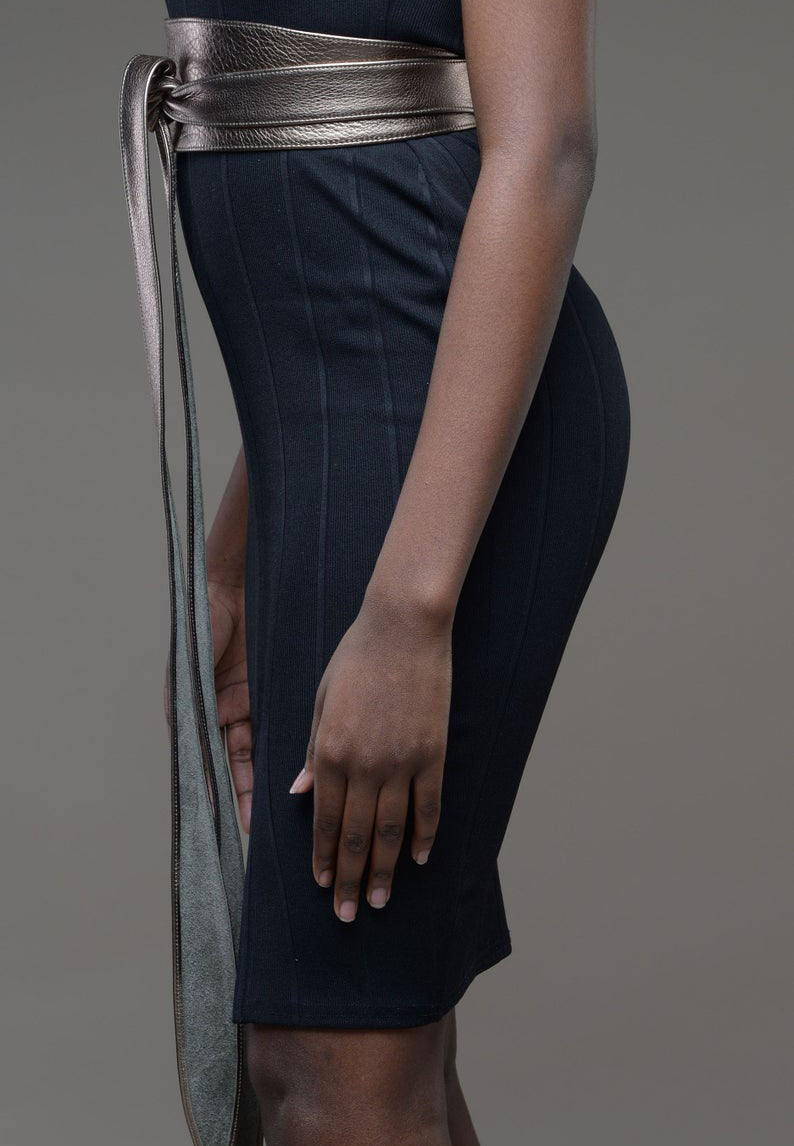 Pewter Leather Obi belt