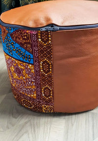 Dazzle - Handmade leather and African print footstool storage pouffe