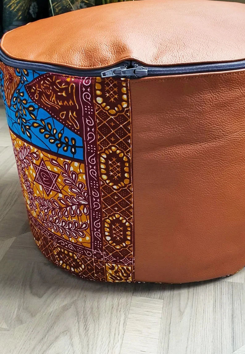 Dazzle - Handmade leather and African print footstool storage pouffe