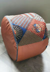 Earth - Handmade leather and African print footstool storage pouffe