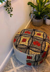 Red and Tan - Handmade leather and African print footstool storage pouffe