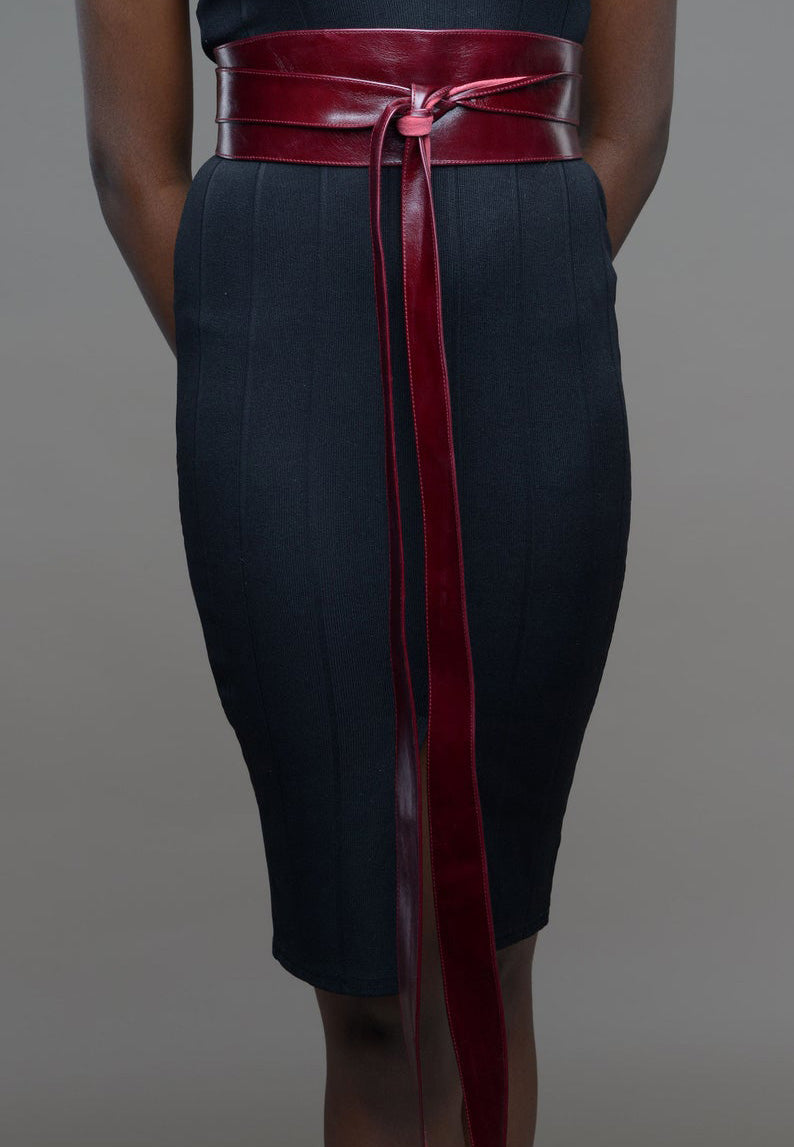 Burgundy Leather Obi belt