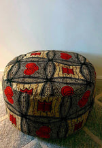 Red and Tan - Handmade leather and African print footstool storage pouffe