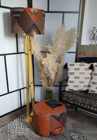 Earth - Handmade leather and African print footstool storage pouffe