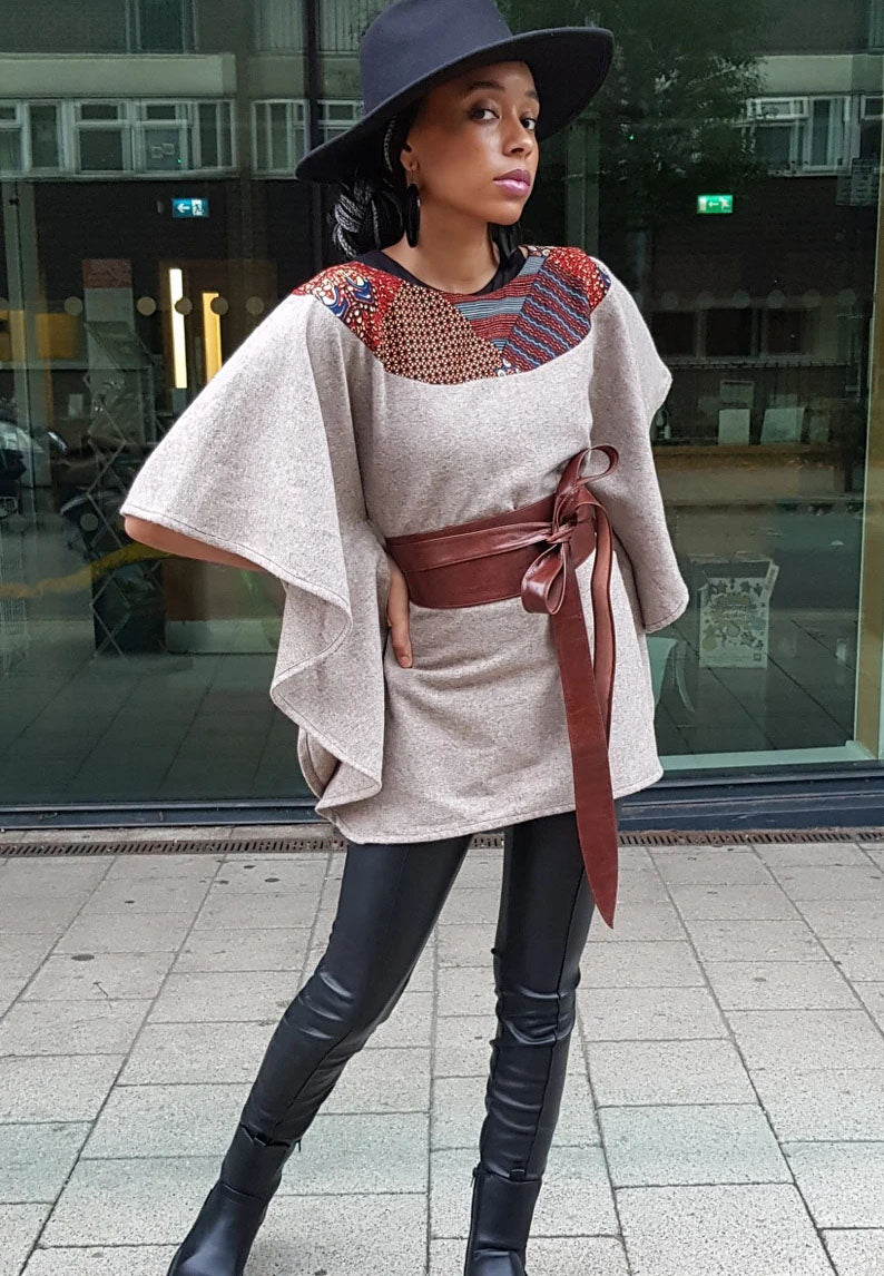 Eve wool poncho cape top - kimono African print cape
