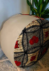 Red and Tan - Handmade leather and African print footstool storage pouffe