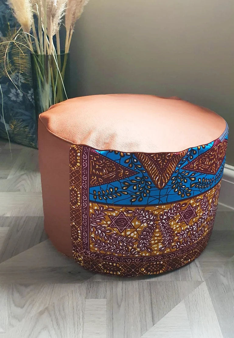 Dazzle - Handmade leather and African print footstool storage pouffe