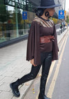 Brown wool poncho cape top - kimono African print cape
