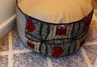 Red and Tan - Handmade leather and African print footstool storage pouffe