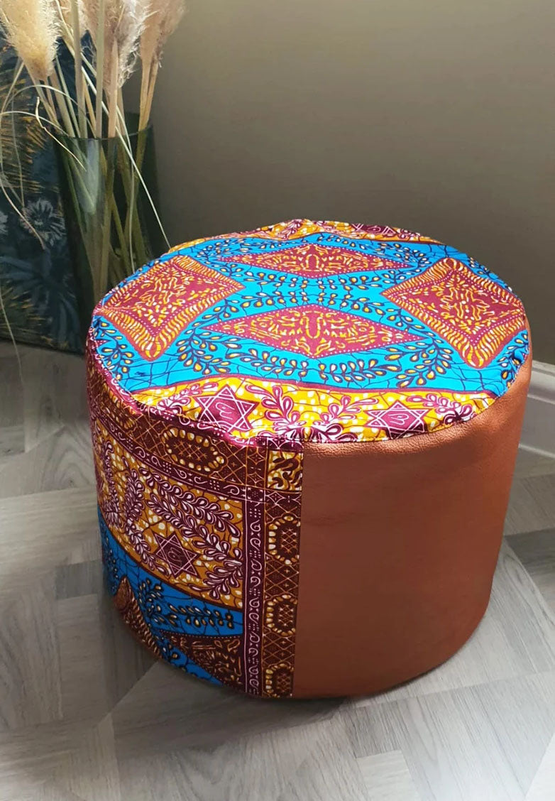 Dazzle - Handmade leather and African print footstool storage pouffe