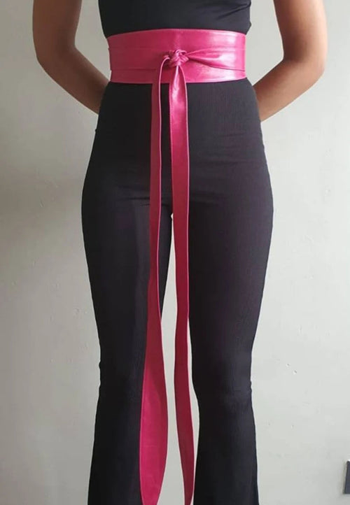 Pink Leather Obi belt