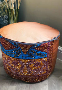 Dazzle - Handmade leather and African print footstool storage pouffe