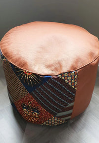 Earth - Handmade leather and African print footstool storage pouffe