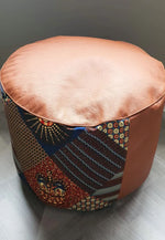Earth - Handmade leather and African print footstool storage pouffe