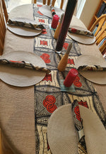 Table linen, Table cloth and Runner with Napkins - Jute and Orange and Black African print