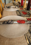 Table linen, Table cloth and Runner with Napkins - Jute and Orange and Black African print