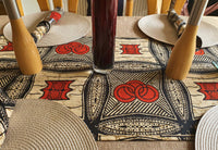 Table linen, Table cloth and Runner with Napkins - Jute and Orange and Black African print